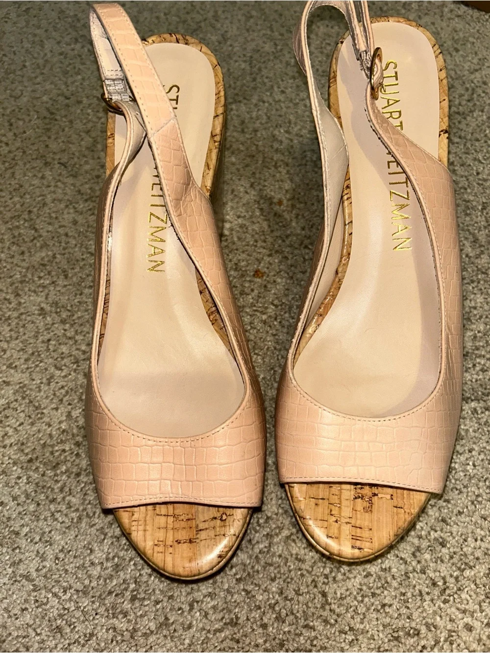 NEW Stuart Weitzman Women's Pink Slingback Cork Wedge Sandals Sz 9.5 - Picture 7 of 7